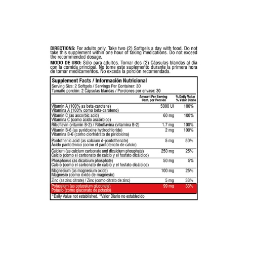 POTASSIUM 99 mg con Vitaminas y Minerales 60 Softgels