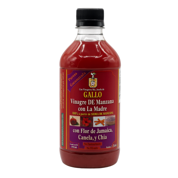 VINAGRE DE MANZANA con Flor de Jamaica, Canela y Chía