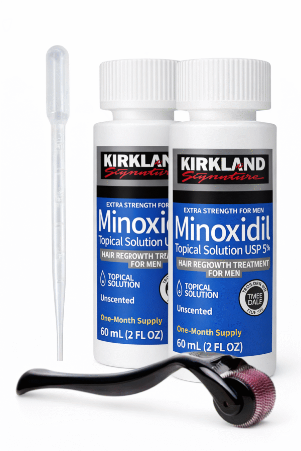 Minoxidil Topical Solution USP 5% Kirkland X2 Frascos (120 ml) + Dermaroller