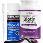Combo Biotina 5.000 mcg x100 Cap Mountain Valley + Minoxidil Kirkland 5% 60ml + Dermaroller de 0.5mm