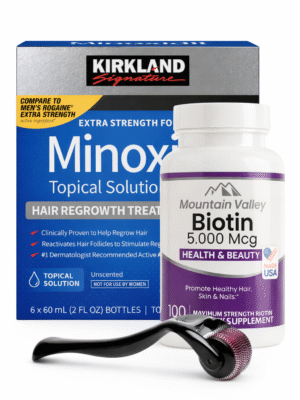 Combo Biotina 5.000 x100 Cap + Minoxidil Kirkland 5% +  Dermaroller 5%