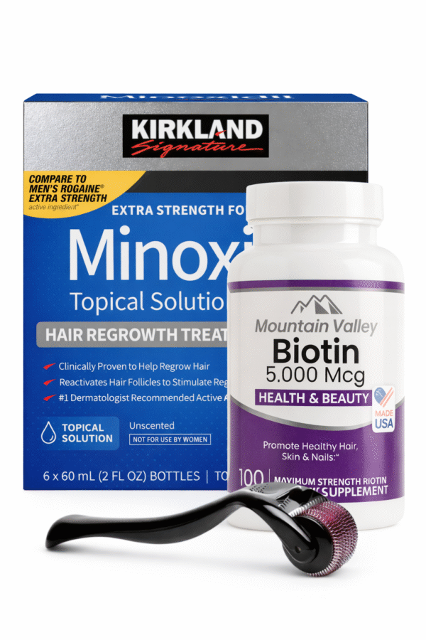 Combo Biotina 5.000 x100 Cap + Minoxidil Kirkland 5% +  Dermaroller 5%