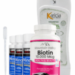 Combo Biotina 10.000 mcg x100 Cap Mountain valley + Minoxidil Kirkland 5% 180ml x3 Frascos + Shampoo Karicia + Dermaroller 0.5mm