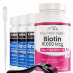 Combo Biotina 10.000 mcg x100 Cap + Minoxidil Kirkland 5% 180ml x3 Frascos + Dermaroller 0.5mm