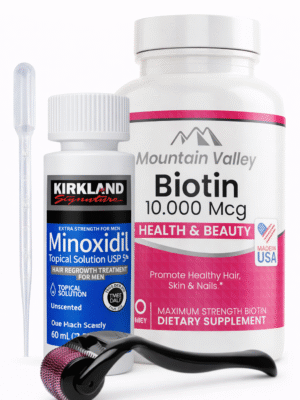 Combo Biotina 10.000 mcg x100 Cap + Minoxidil Kirkland 5% 60ml + Dermaroller de 0.5mm