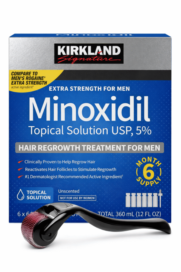 Minoxidil Kirkland Topical Solution USP 5% X6 Frascos 360 ml + Derma Roller 0.5 mm “ENVIO GRATIS”