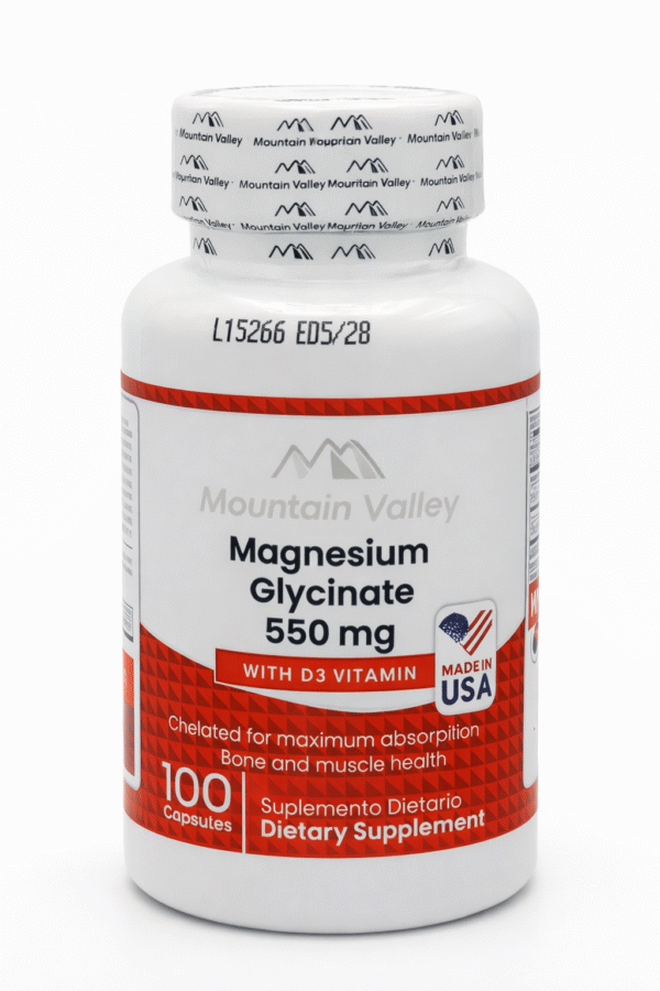 Magnesium Glycinate con Vitamin D3 550 mg x100 Capsulas Mountain Valley