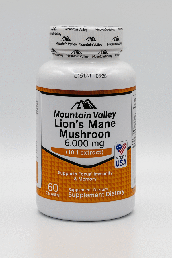 ChatGPT Image 29 may 2025, 16_30_18 Lions Mane Mushroon 6.000 mg 60 Capsulas Mountain Valley "ENVIO GRATIS"