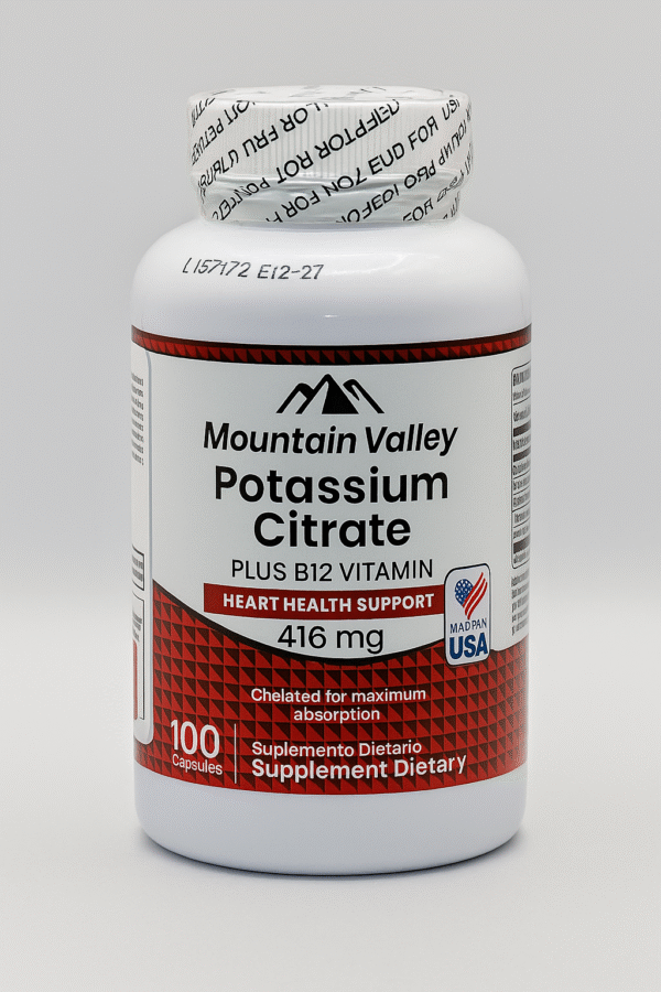 Potassium Citrate Plus B12 Vitamin 416 mg X100 Capsulas Mountain Valley "ENVIO GRATIS"